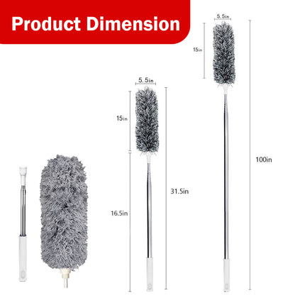 Prime Pick Microfiber Telescopic Duster 2.5m | Extendable Pole for High Ceiling, Fan & Cobweb Cleaning | Washable, Bendable Head Dust Cleaner