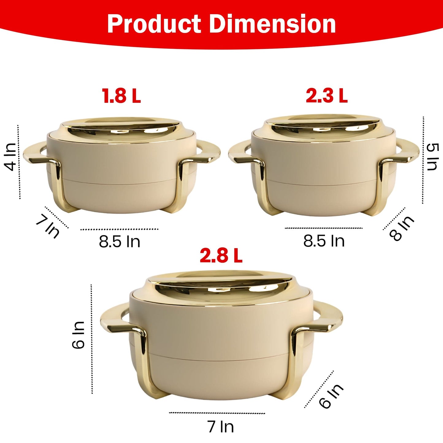 Insulated Casserole Set of 3 (1.8L + 2.3L + 3.5L) – Premium Hot Pot Set for Kitchen
