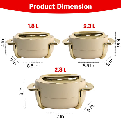 Insulated Casserole Set of 3 (1.8L + 2.3L + 3.5L) – Premium Hot Pot Set for Kitchen