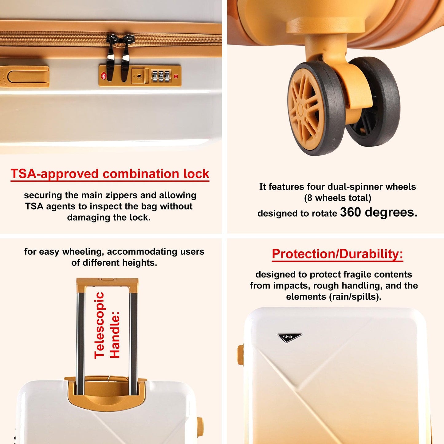 Velvair Luggage — Travel Made Stylish & Effortless  3-Piece Set: 20″ + 24″ + 28″