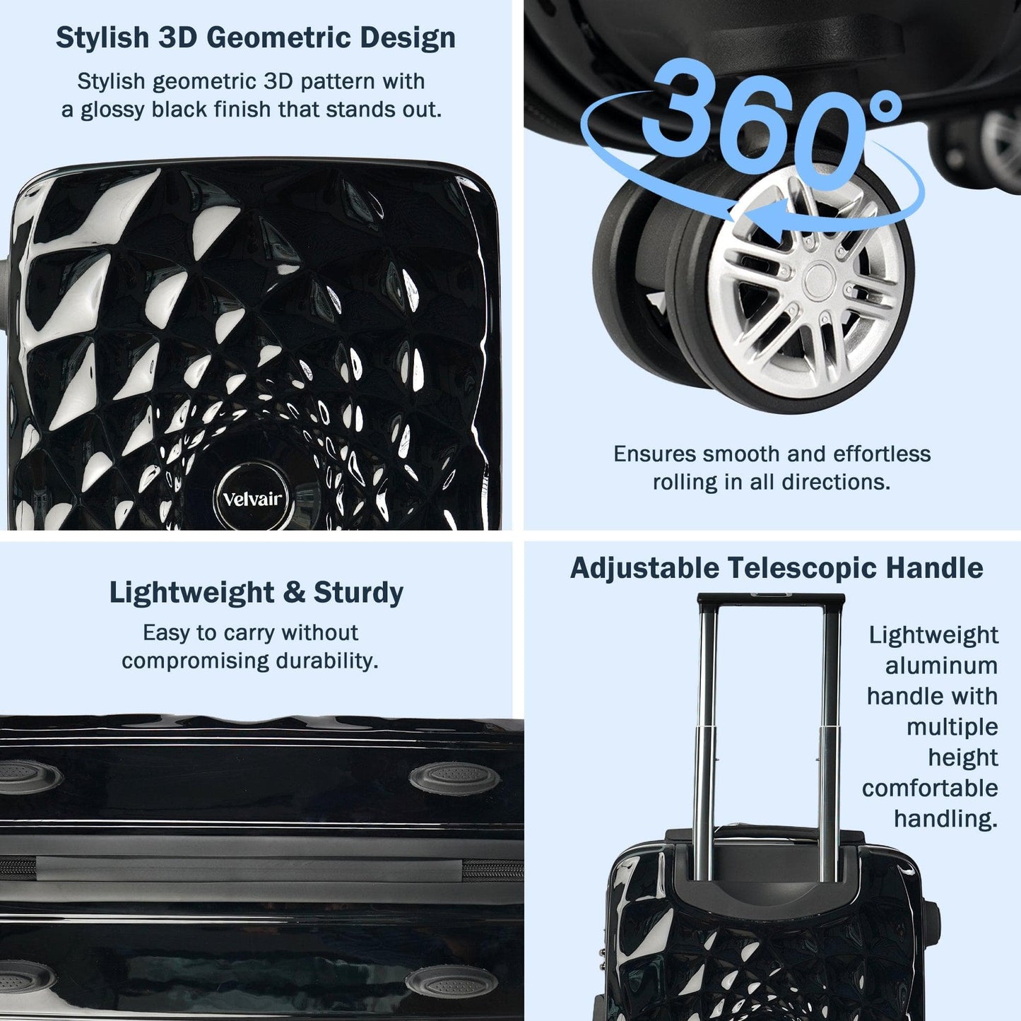 Velvair Luggage – Travel Made Stylish and Effortless, 20″ Black
