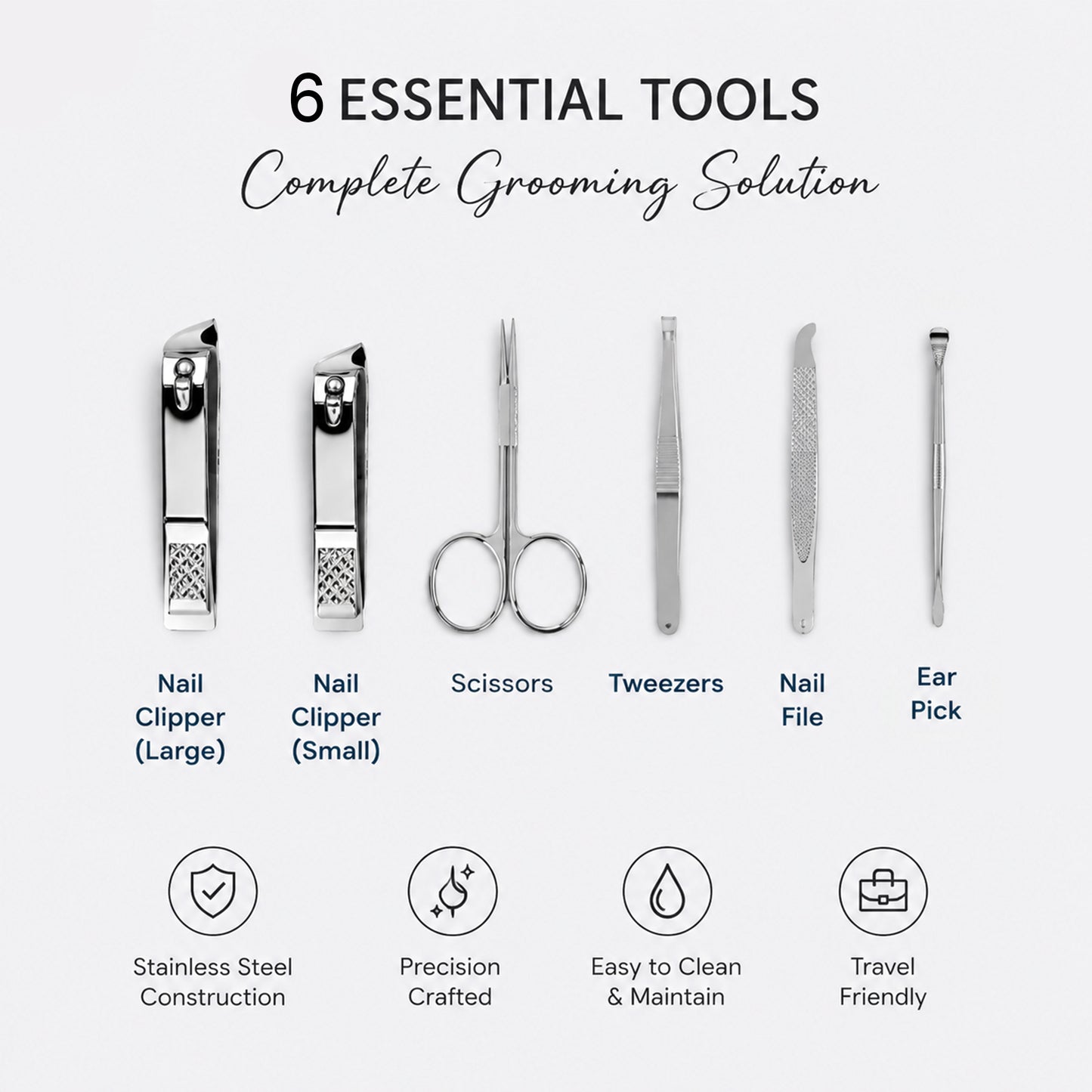 Prime Pick Manicure & Pedicure Grooming Kit – 6 Piece Professional Nail Care Set for Men & Women