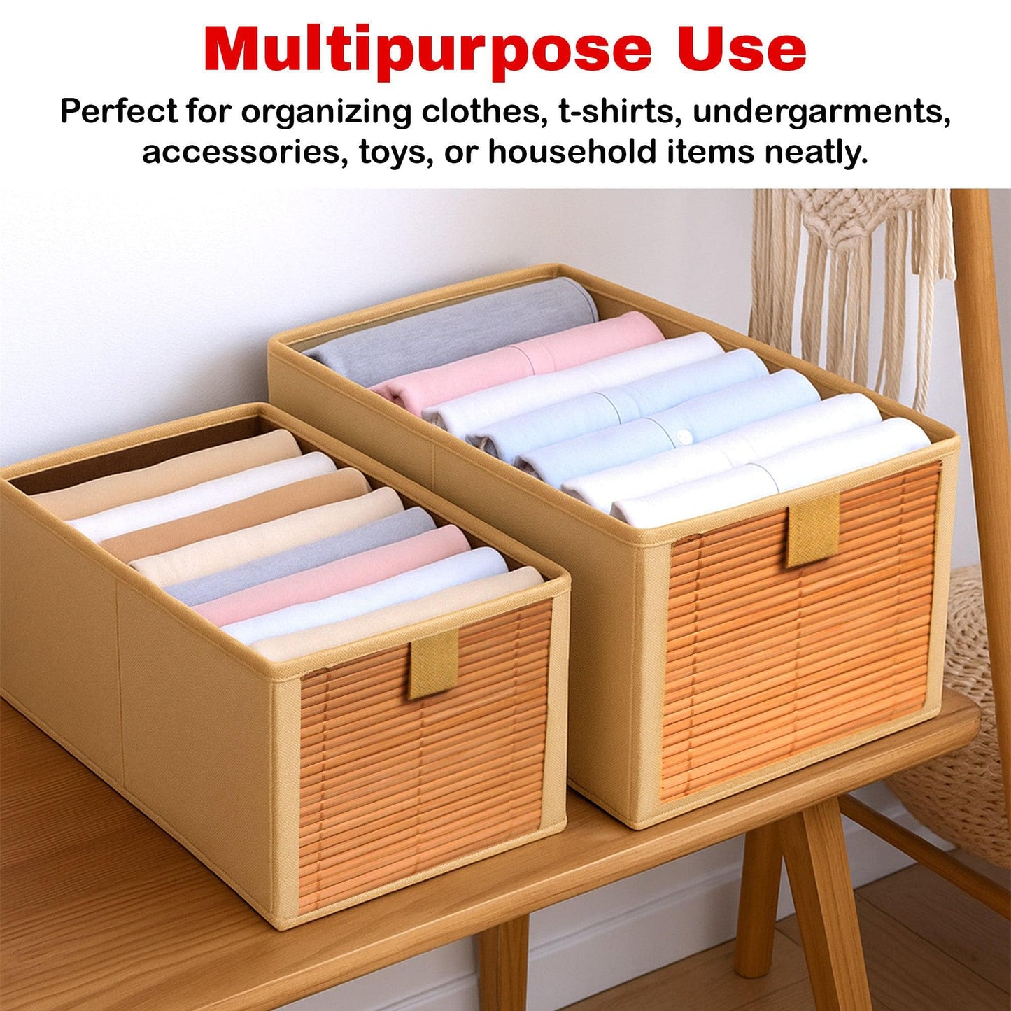 Foldable Beige Bamboo Cloth Organizer Box