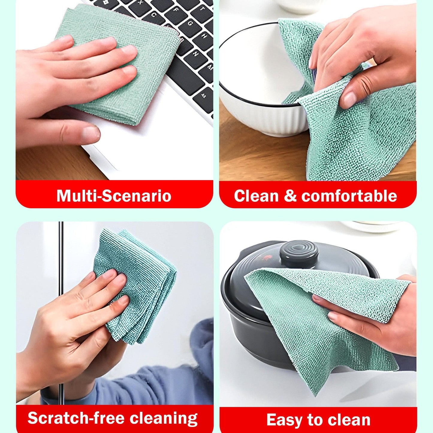 Microfiber Cleaning & Drying Wipes Matcha Green 20×20 cm – Pack of 20