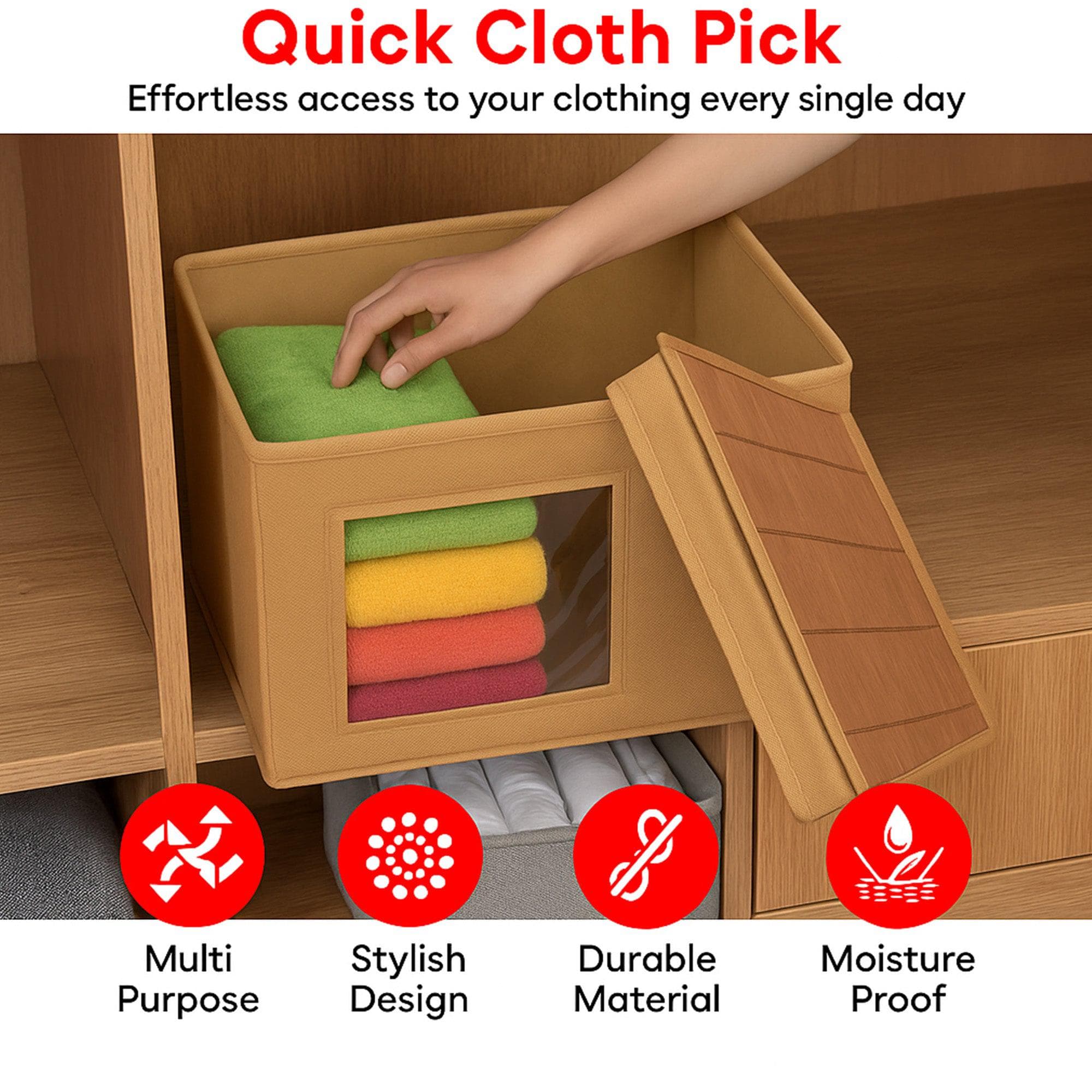 Foldable Cloth Storage Box with Transparent Window & Handles