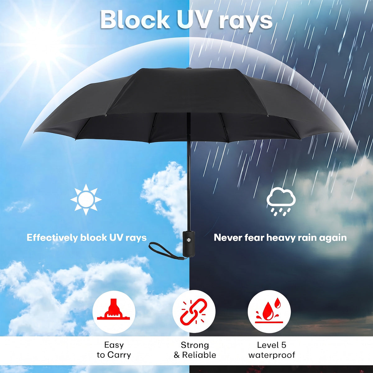 PrimePick 3-Fold Compact Travel Umbrella