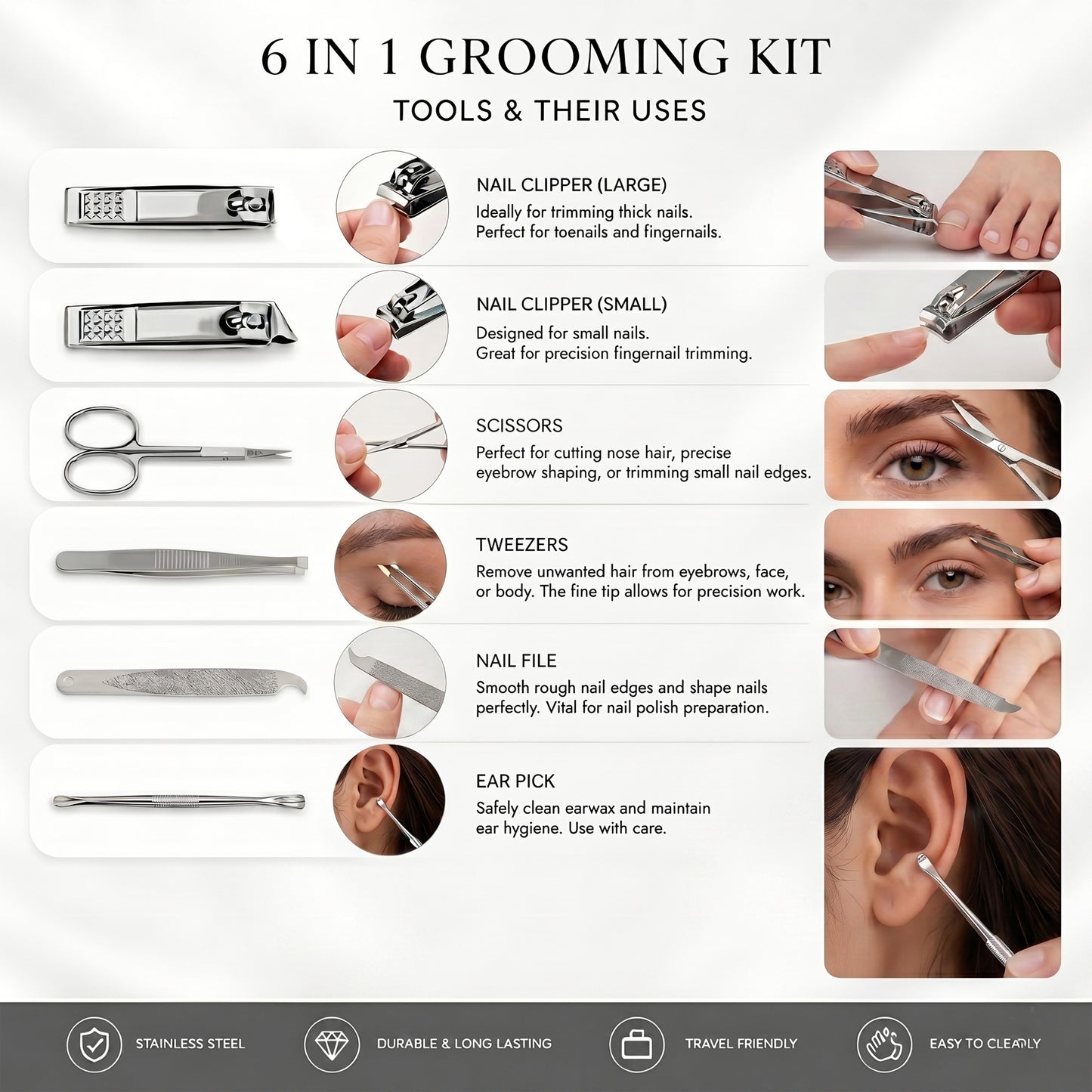Prime Pick Manicure & Pedicure Grooming Kit – 6 Piece Professional Nail Care Set for Men & Women