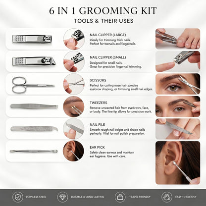Prime Pick Manicure & Pedicure Grooming Kit – 6 Piece Professional Nail Care Set for Men & Women