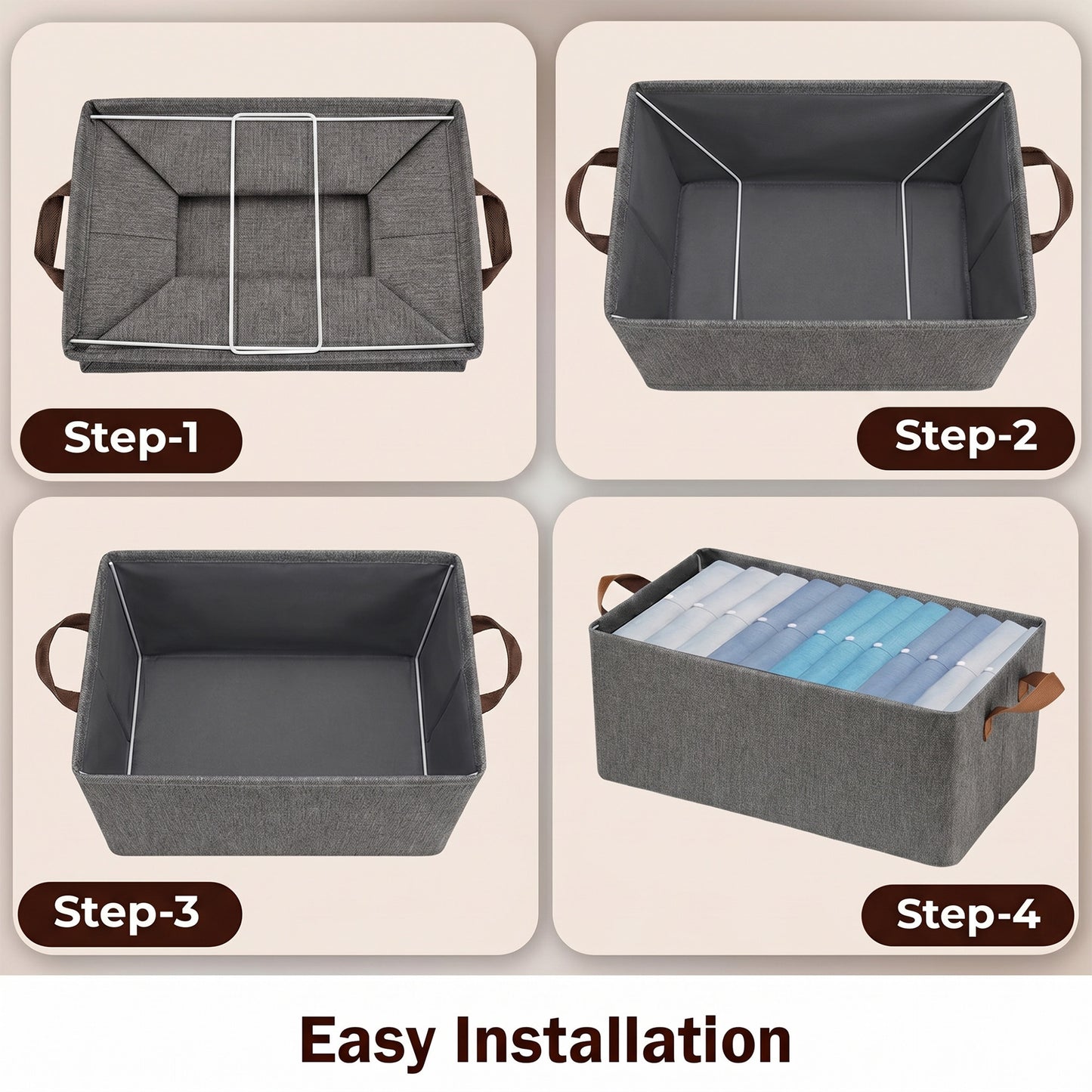 Prime Pick XL Oxford Cloth Organizer Durable Foldable Storage Box with Metal Frame