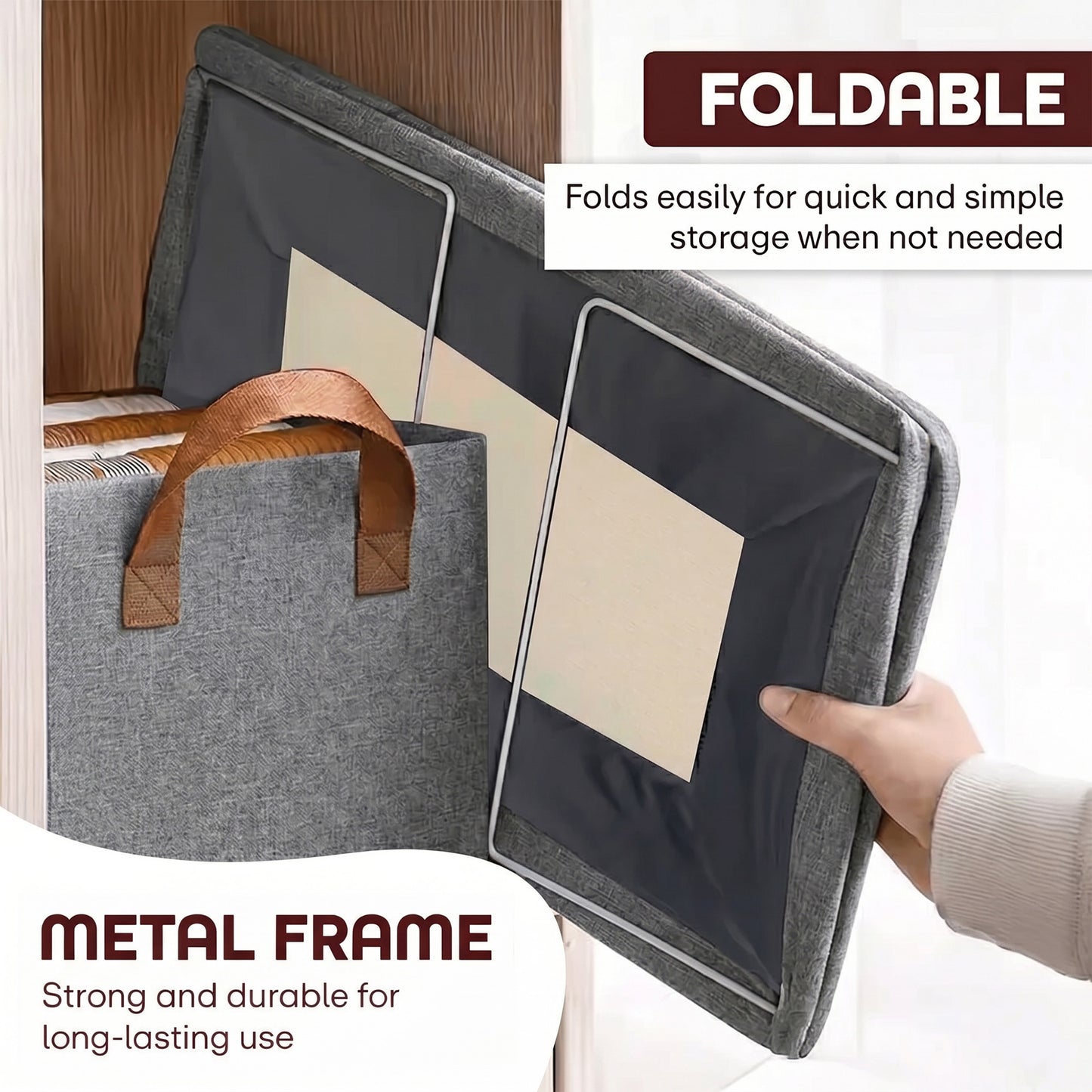 Prime Pick XL Oxford Cloth Organizer Durable Foldable Storage Box with Metal Frame