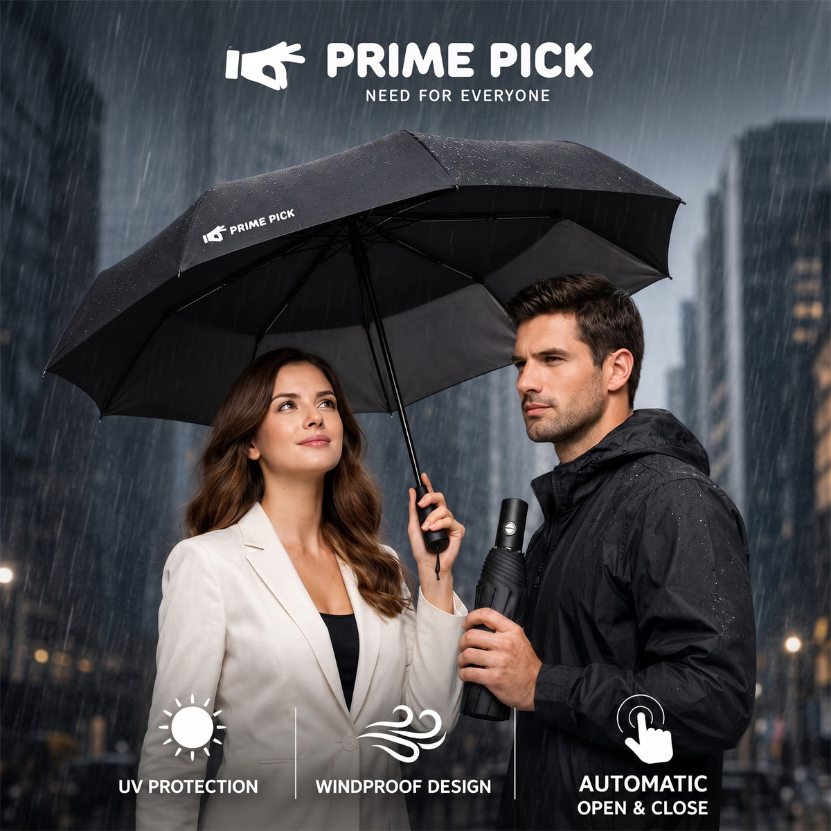 PrimePick 3-Fold Compact Travel Umbrella
