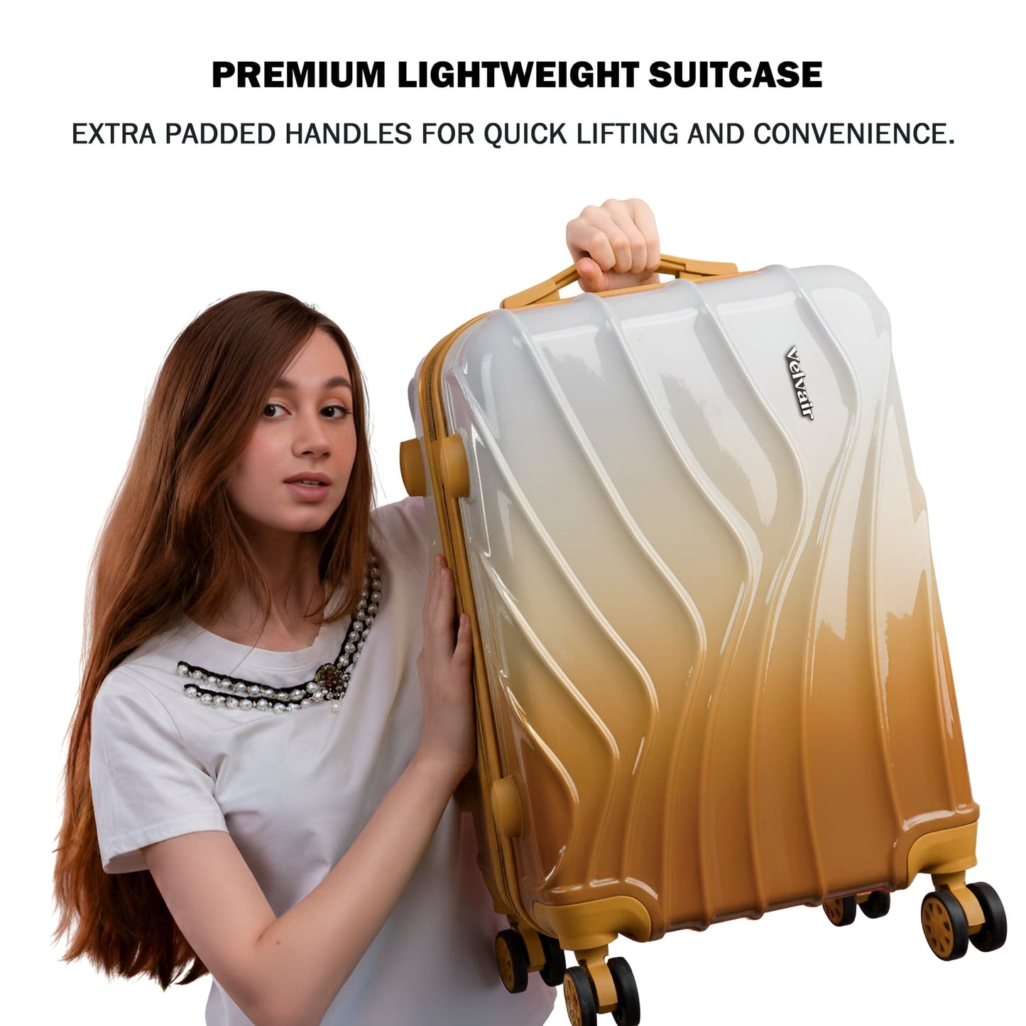 Medium Hard Shell Luggage Set of 3 (20” + 24” + 28”) – Stylish Gold Trolley Bags