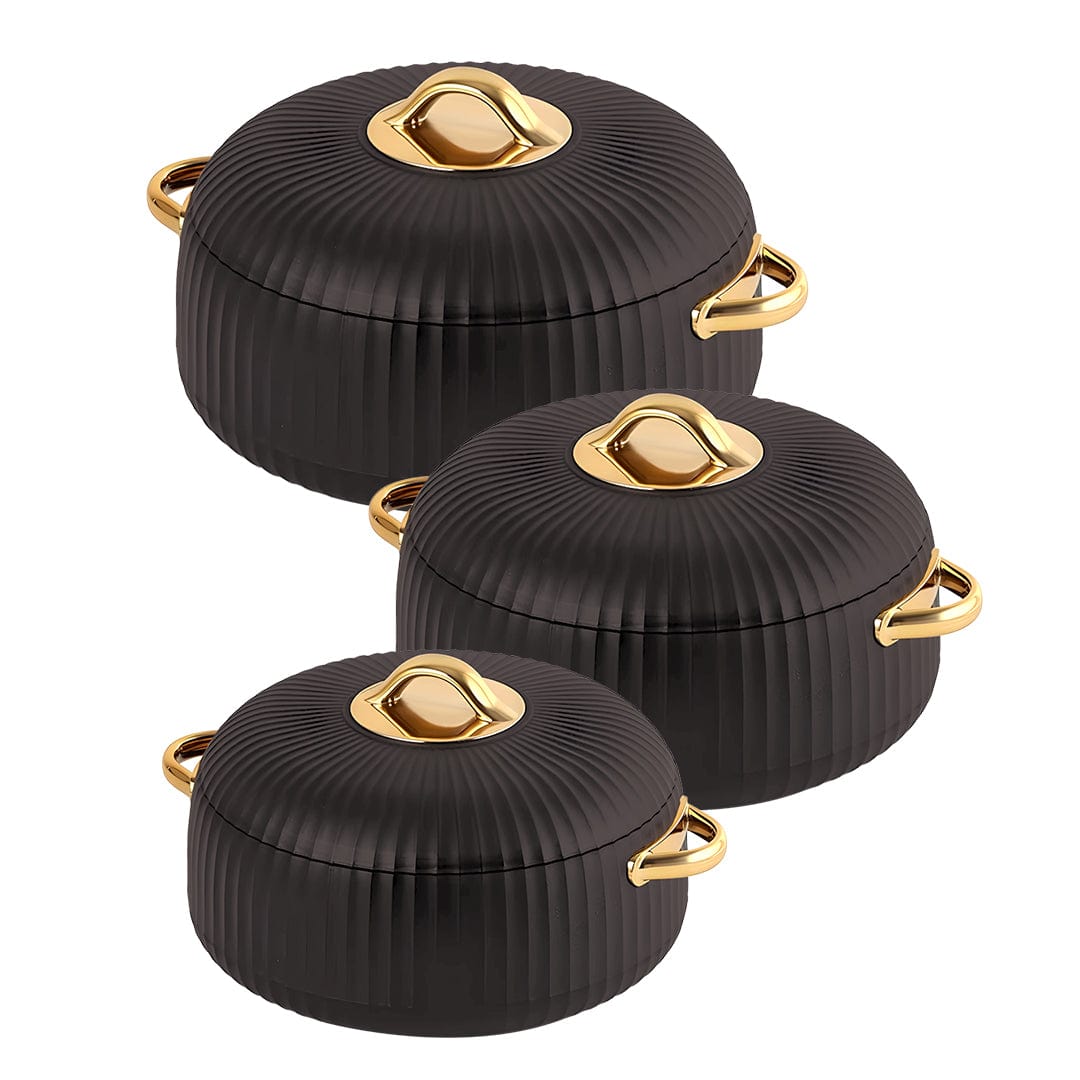 Prime Pick Luxury Ribbed Insulated Casserole with Gold Handles Set Of-3 (1L + 2.5L +3.5L)