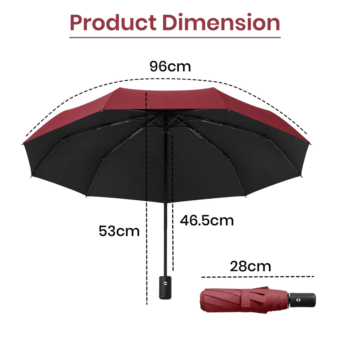 PrimePick 3-Fold Compact Travel Umbrella
