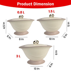 Insulated Casserole Set of 3 (0.8L + 1.8L + 3L) – Elegant Pink Hot Pot Set for Kitchen