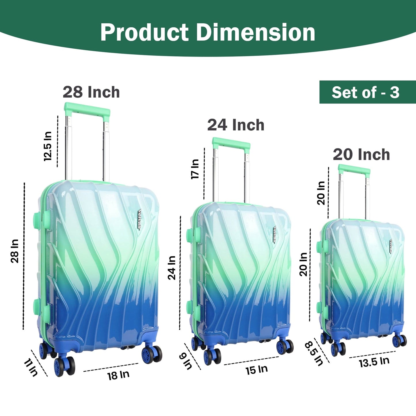 Medium Hard Shell Luggage Set of 3 (20” + 24” + 28”) – Stylish Gold Trolley Bags
