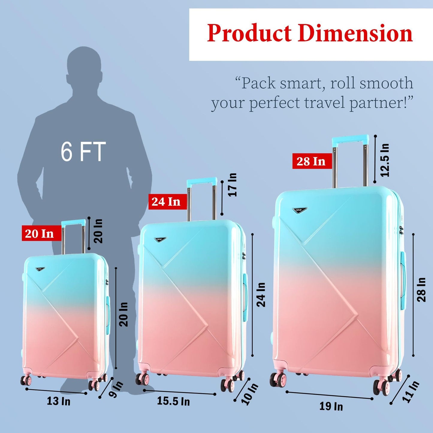 Velvair Luggage — Travel Made Stylish & Effortless  3-Piece Set: 20″ + 24″ + 28″