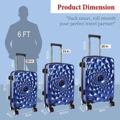 Premium Hard Shell Luggage Set of 3 (20” + 24” + 28”) – Stylish Black Trolley Bag Combo