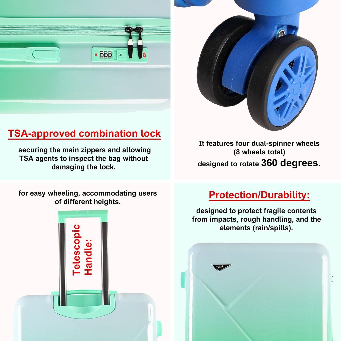 Velvair Luggage — Travel Made Stylish & Effortless  3-Piece Set: 20″ + 24″ + 28″