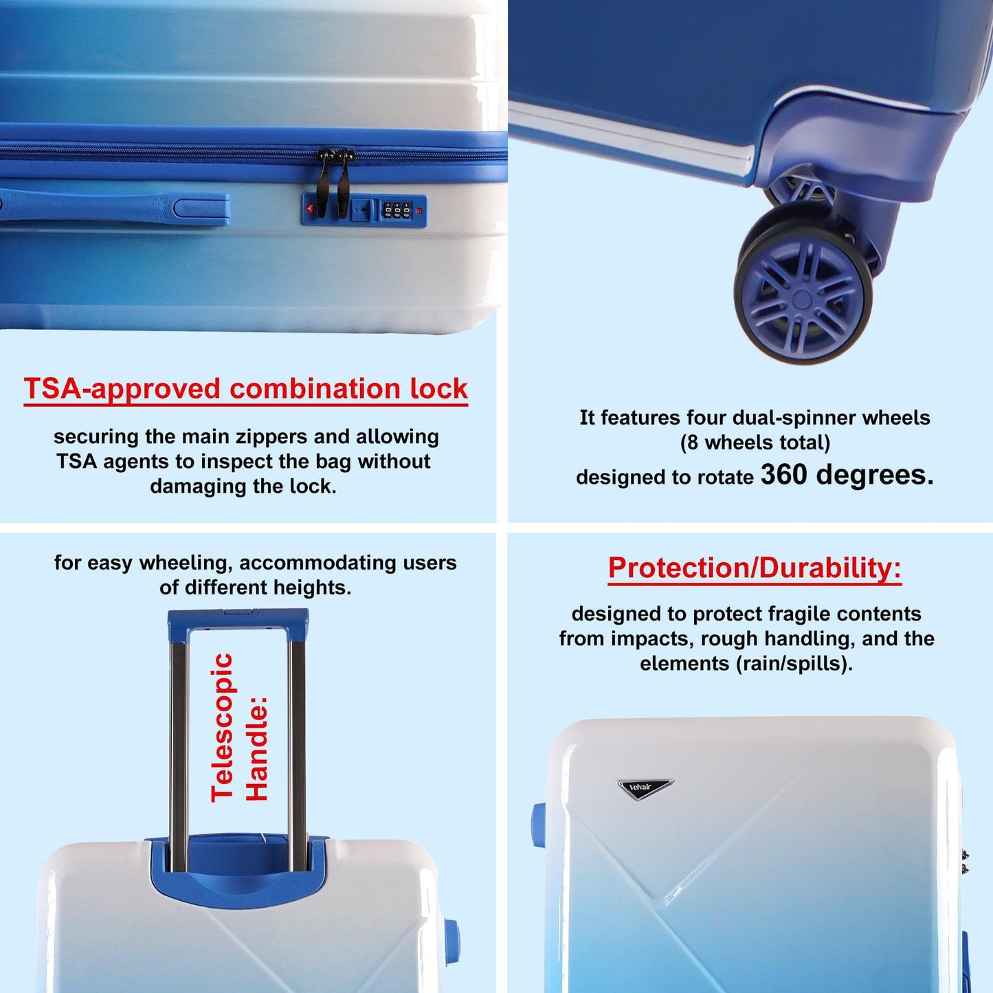 Velvair Luggage — Travel Made Stylish & Effortless  3-Piece Set: 20″ + 24″ + 28″