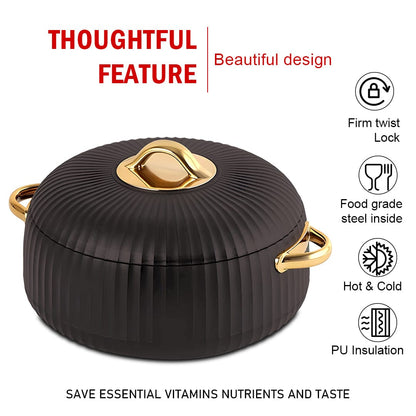 Prime Pick Luxury Ribbed Insulated Casserole with Gold Handles Set Of-3 (1L + 2.5L +3.5L)
