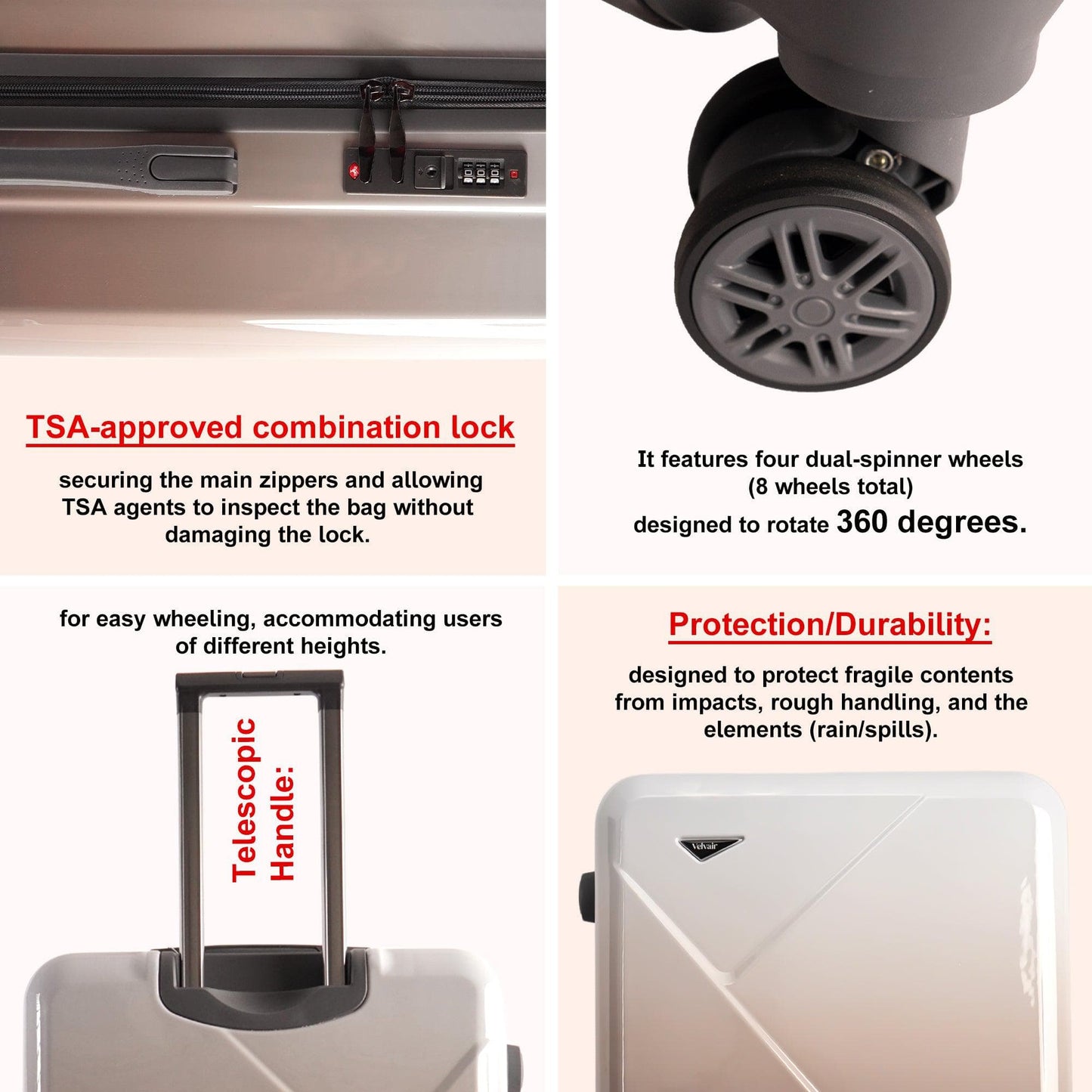 Velvair Luggage — Travel Made Stylish & Effortless  3-Piece Set: 20″ + 24″ + 28″