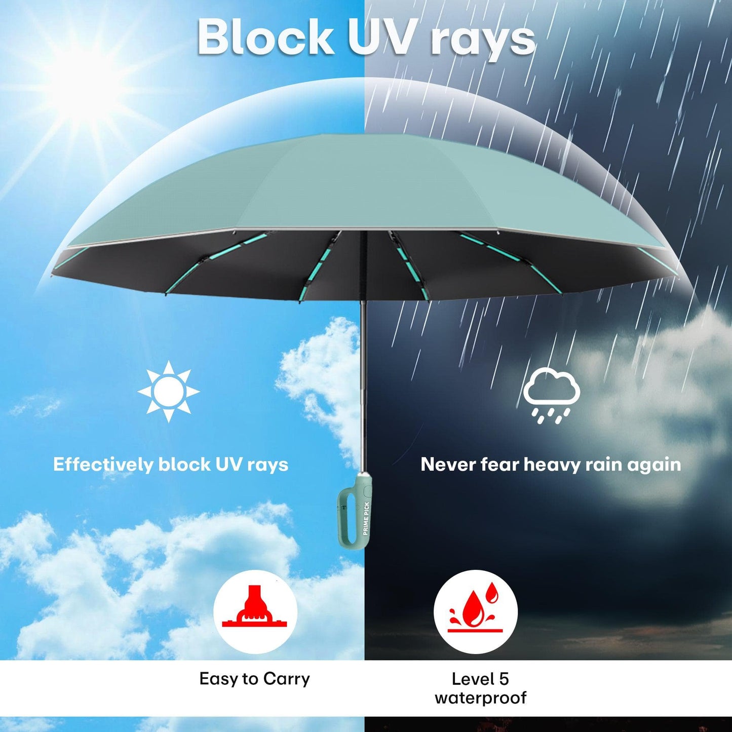 Prime Pick Compact Travel Umbrella With Reflective Strip