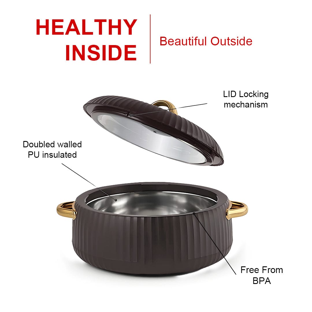 Prime Pick Luxury Ribbed Insulated Casserole with Gold Handles Set Of-3 (1L + 2.5L +3.5L)