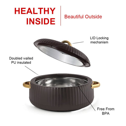 Prime Pick Luxury Ribbed Insulated Casserole with Gold Handles Set Of-3 (1L + 2.5L +3.5L)
