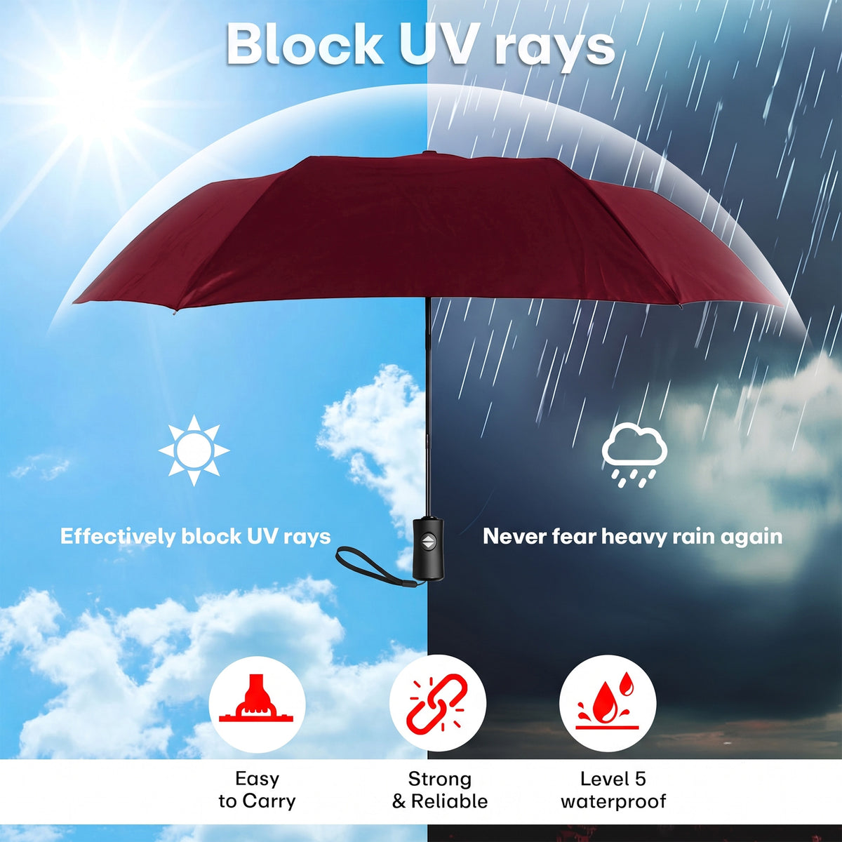 PrimePick 3-Fold Compact Travel Umbrella