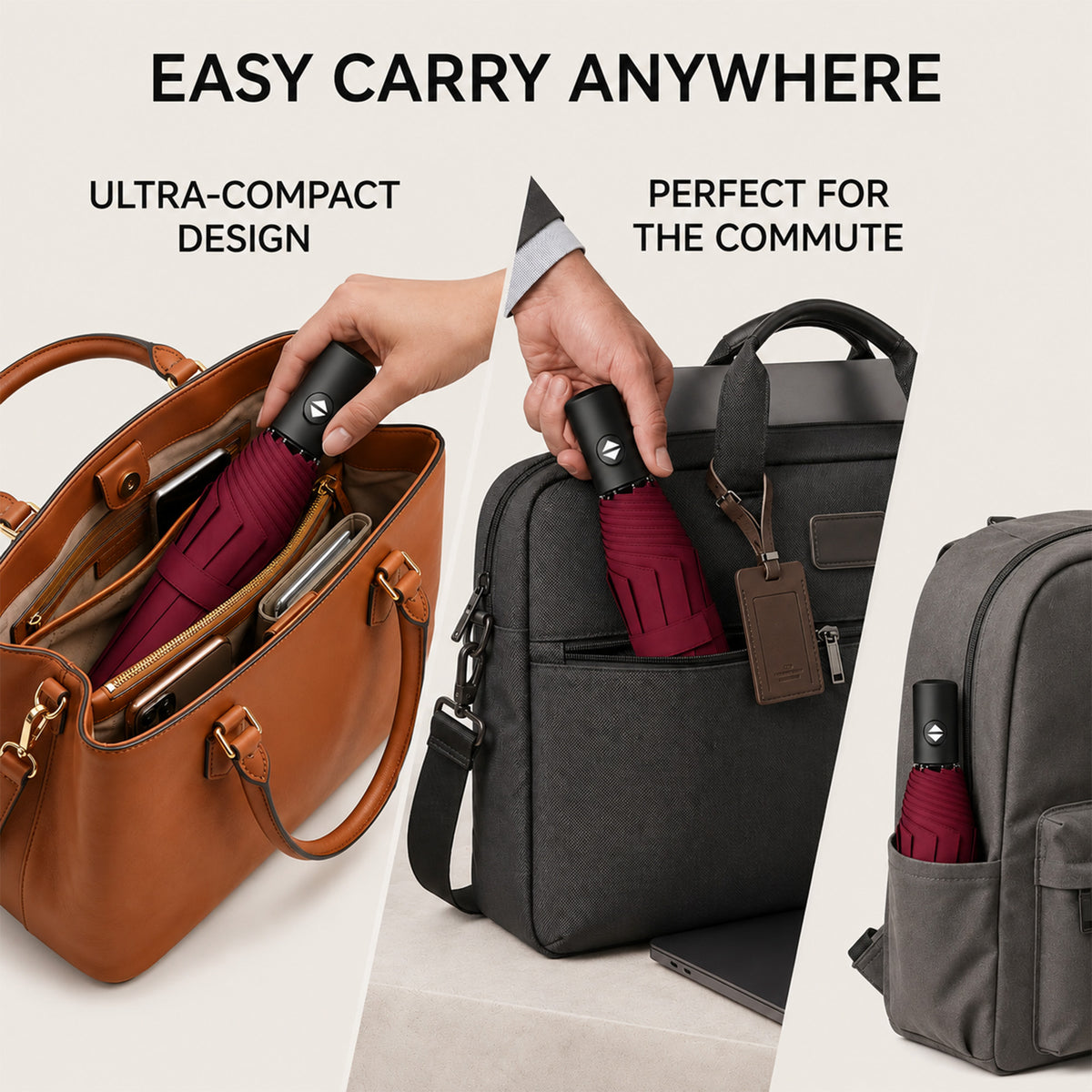 PrimePick 3-Fold Compact Travel Umbrella