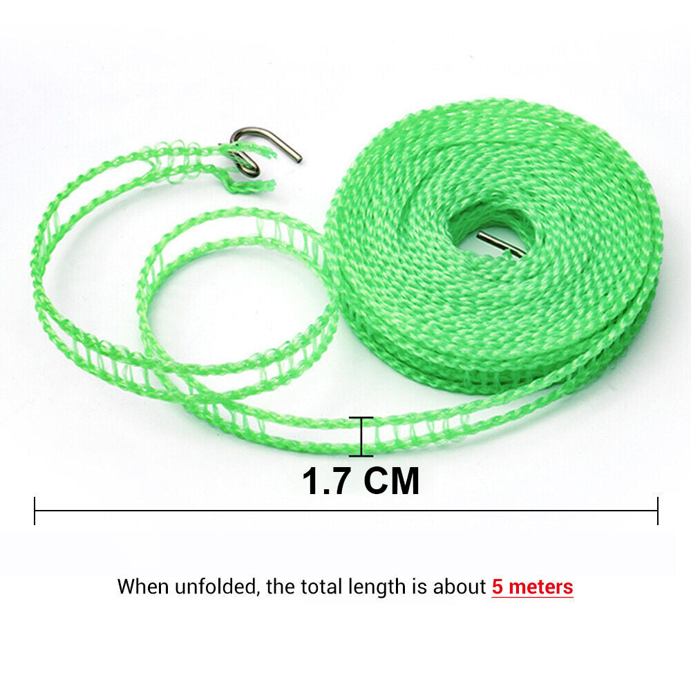 Prime Pick Washing Line 5M, Non-Slip and Windproof Clothes Line, Portable Washing Line with 2 Stainless Hooks, Fence-Like Rope Washing Line for Indoor Outdoor Camping Traveling(Pack of 3, Multicolor)