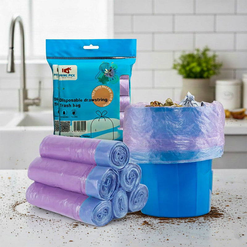 Prime Pick Drawstring Garbage Trash Bags (5 Rols In Each Pack)